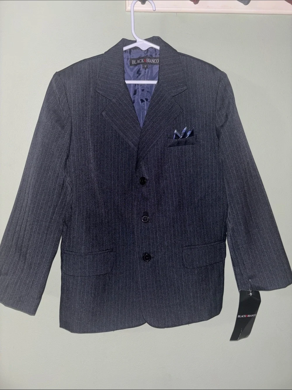 Kids Charcoal Pinstripe Suit Jacket 3 pieces